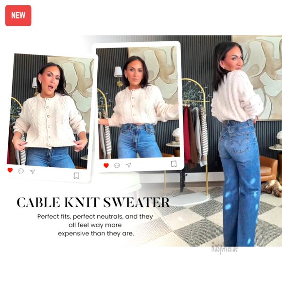 Cable Knit Cropped Cardigan, Chunky Knit Sweater, Button Up Long Sleeve - Picture 8 of 8